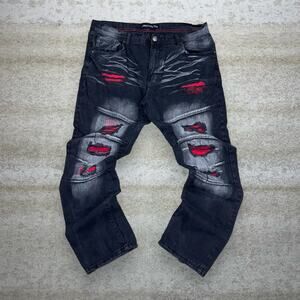 Vintage Skater Jeans Arketype Jet Black Wash Straight Fit Denim Rap Red Y2K